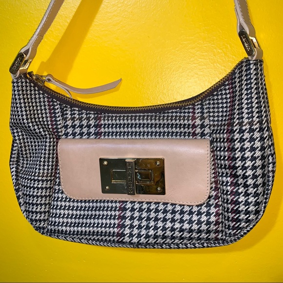 Ralph Lauren Vintage Houndstooth Shoulder Bag Mini Bag Glen Plaid Black Tan Gold - Picture 12 of 13